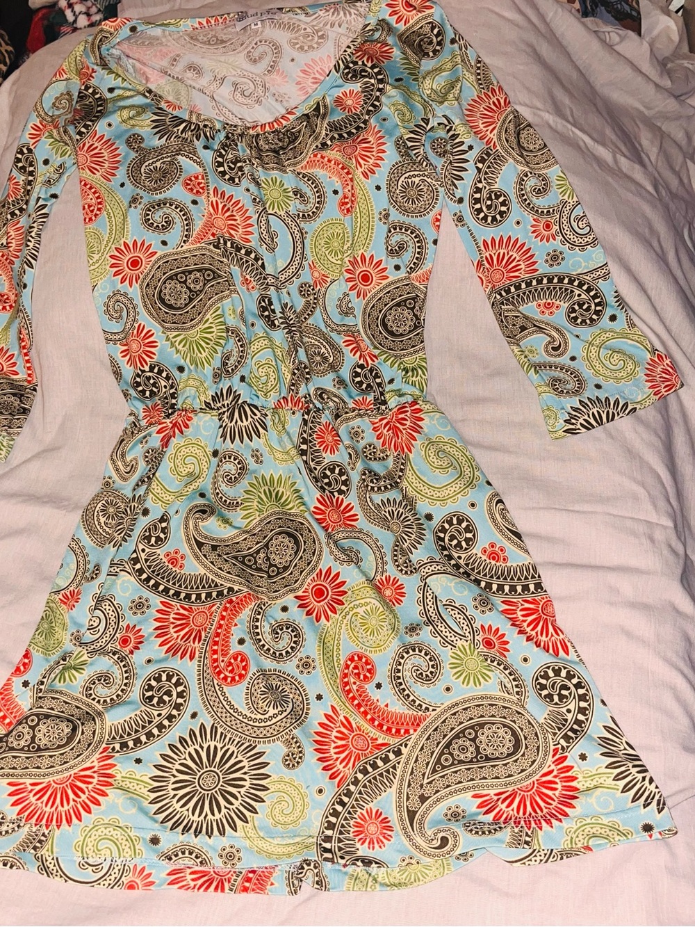 Mud Pie Light Blue Paisley & Floral Fit-and-Flare Dress